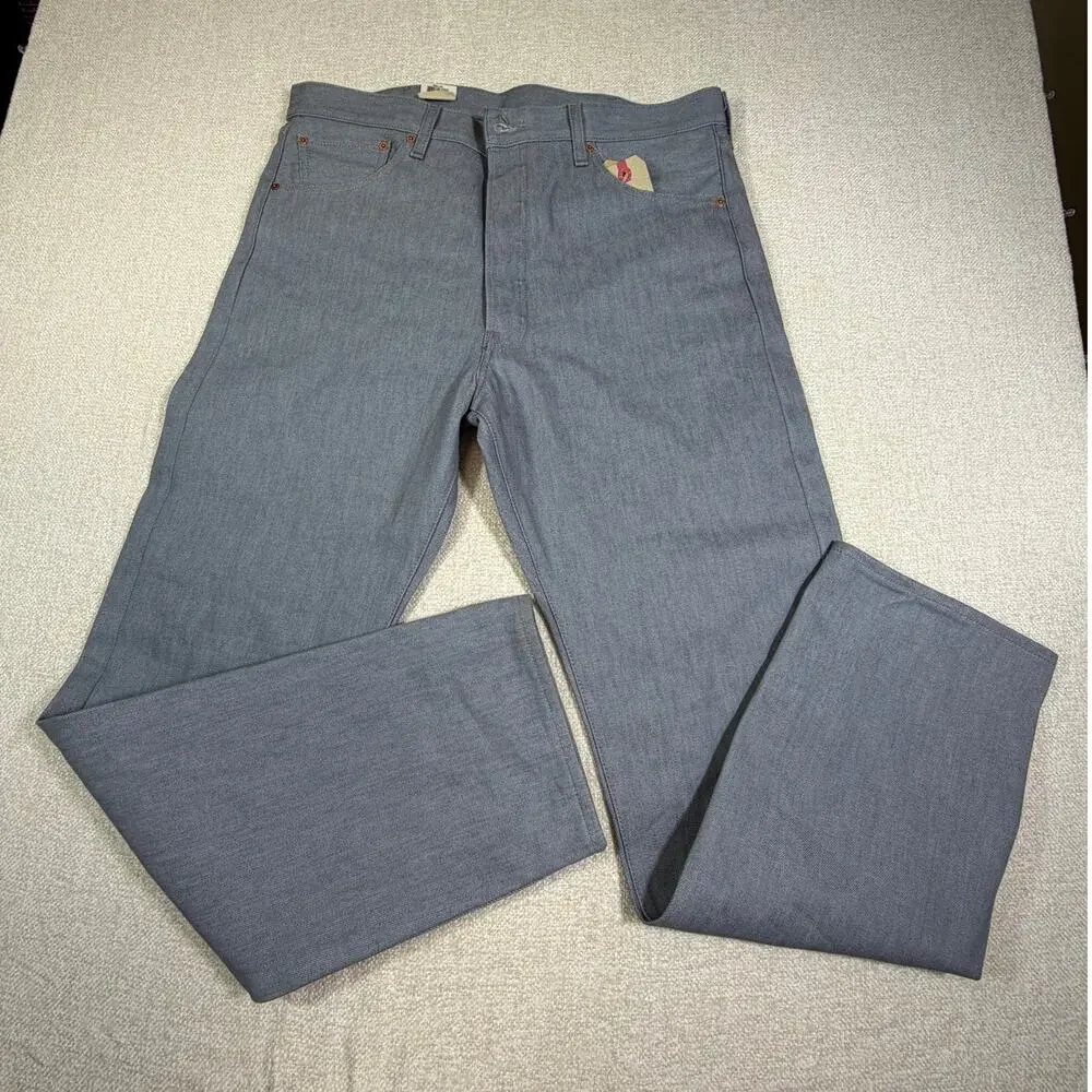 NWT Levis 501 Men 38x34 Gray Button Fly Denim Jean Preppy 5 Pocket Straight Leg